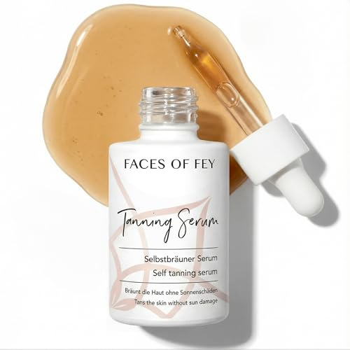 Selbstbräuner Tropfen Gesicht – Tanning Serum 30ml DHA & Erythrulose, natürliche Bräune ohne Sonne, streifenfrei, kein Orange-Stich, ohne Selbstbräunergeruch – Hyaluron, Niacinamid, vegan FACES OF FEY