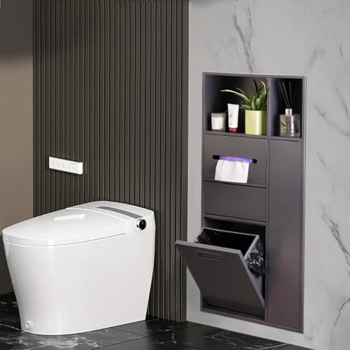 Unterputz toilettenpapierhalter Integriertes Papierrollenregal und Mülleimernische,Toilettenpapierhalter Unterputz Duschnische aus Edelstahl,Gefertigt aus Edelstahl(Gray,86 * 40cm)