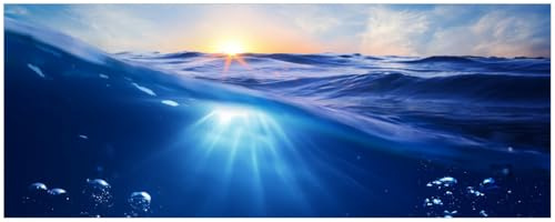 Wallario Küchenrückwand selbstklebend 115 x 50 cm, Motiv: Wellen im Meer bei Sonnenuntergang | Spritzschutz abwischbar & pflegeleicht