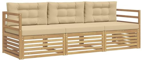 vidaXL Outdoor-Sofagarnitur mit Kissen 3 pcs Weiß und Beige Polyester, Outdoor Lounge, Moderne Ecksofa, Gartenmöbel, Terrassen-Sitze, Komfortables Set für Wohnräume