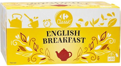 Thé Noir English Breakfast en Feuilles et Brisures, Boîte de 100 g, 50 Tasses, Saveur Intense et Robuste pour Petit-Déjeuner et Pause Gourmande - Lot de 4