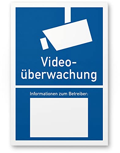 Komma Security Videoüberwachung Schild DIN 33450 20 x 30 cm Warnhinweis Hinweisschild videoüberwacht - Infozeichen mit Informationen Betreiber Hinweis Videoüberwachung - Datenschutz BDSG