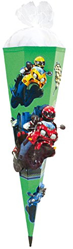 Motorrad RENNEN - CROSSRIDER Schultüte 85cm 3D-SCHNELL BASTELTÜTE vorgefertigt Stabiler Tütenkorpus - Grün