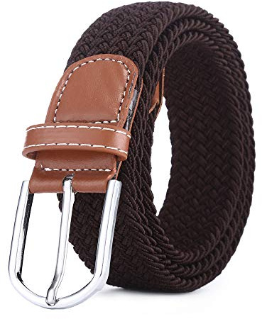 BOZEVON elastischer gewebter Gürtel - Mehrfarbiger elastischer geflochtener Stretchgewebe-Gürtel für Herren Damen Kaffee