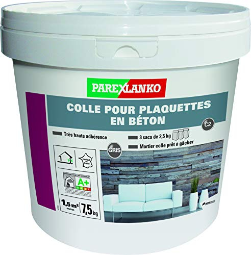 Parexlanko - Colle pour Plaquettes en Béton - Gris - Pose de plaquettes, briquettes et pierres de parement en béton - Mur intérieur et extérieur - 7,5kg