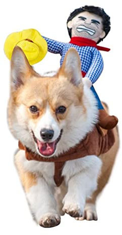ISMARTEN Haustier Kostüm Hund Kostüm Kleidung Haustier Outfit Anzug Cowboy Rider Stil mit Puppe und Hut Haustier Kostüm (S)