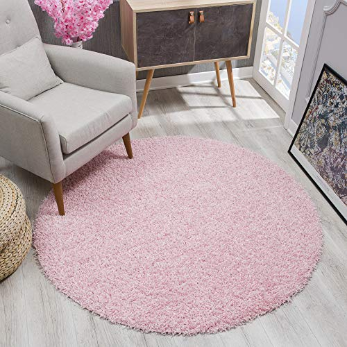 SANAT Teppich Rund - Hellrosa Hochflor, Langflor Modern Teppiche fürs Wohnzimmer, Schlafzimmer, Esszimmer oder Kinderzimmer, Größe: 120x120 cm