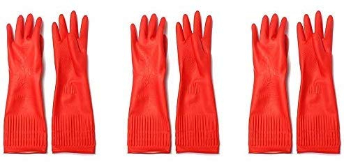 Bahob® 3 Pairs Rubber Gloves Dishwashing Household Cleaning Gloves Anti Slip Design Protection Gloves Indoor/Outdoor (3)