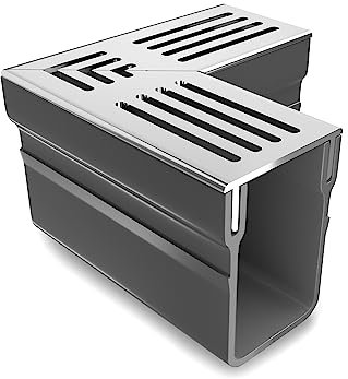 AluSthetic Corner Piece for PVC Threshold Drainage Channel with Anodized Aluminium Silver Grating | Outdoor Driveway Patio Garden Drainage Systems | Channels & Grating | Soakaway Storm Drain (x1)