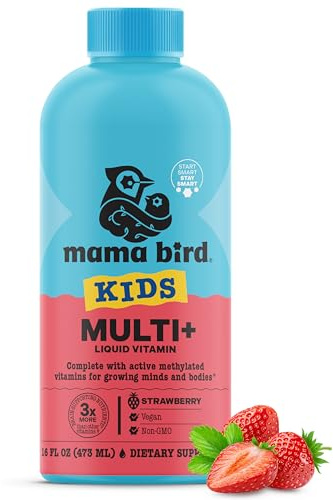 Best Nest Wellness - Mama Bird - Kids Multi+ Liquid Vitamins (31 Servings) Strawberry Flavor - Active Methylated Vitamins, Kids Multivitamin - Organic Superfoods, Enzymes