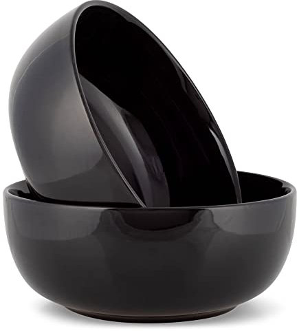 Elanze Designs Bistro glänzende Keramik-Servierschalen, 21,6 cm, 2 Stück, perfekt für mehrere tägliche Anwendungen: Nudeln, Salat, Ramen, Suppe, Popcorn, Nudeln, Müsli und Rührschüsseln, Schwarz