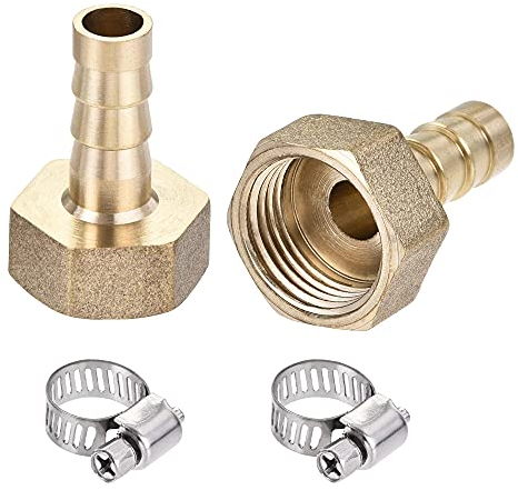 sourcing map Raccord Cannelé Laiton Barbelé Tube Raccord Connecteur Adaptateur 8mm Barbelé x G1/2 Femelle Tuyau avec 8-15mm Tube Pince 2Ensemble
