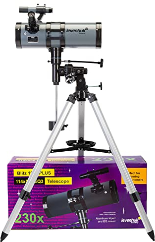 Levenhuk Blitz 114S Plus 114 mm Leistungsstarkes Newton'Sches Spiegelteleskop Mit Kurzer Brennweite, Mit Stativ Und Erweitertem Zubehörset