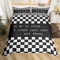 richhome Rennauto Bettwäsche-Set,Klassische Karierte Geometrie Bettwäsche Set 135x200cm,Schwarz und weiß Betten Set für Kinder Jungen Mädchen Teenager 2St.Reißverschluss Mikrofaser
