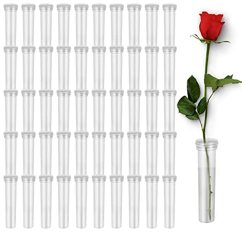 ZHOUSTOU 50 Stück Blumen Wasserröhrchen Blumenröhrchen Kunststoff mit Silikonkappe Orchideenröhrchen Reagenzgläser für Blumen (7,2x1,8 cm Transparent)