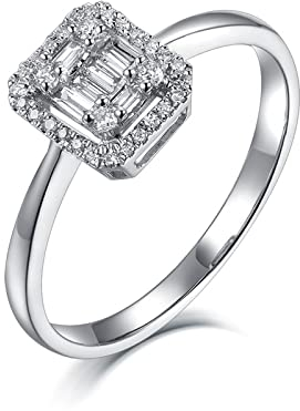 BCughia Modeschmuck Ringe, Ring Platin Damen Weiß Baguetteschliff Diamant 18 Karat Weißgold Rechteckige Ausführung Hochzeit Ringe Größe 57(18.1)