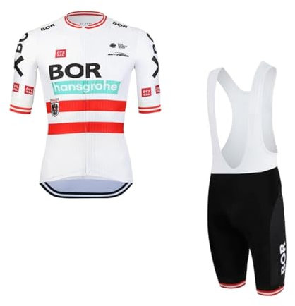 SGCIKER 2022 Herren Pro Team BORAHansgrohe Austria ChampionShip Radtrikot Set, Kurzarm Fahrrad bekleidung Lätzchen Kurzsets Gel Pad（XL