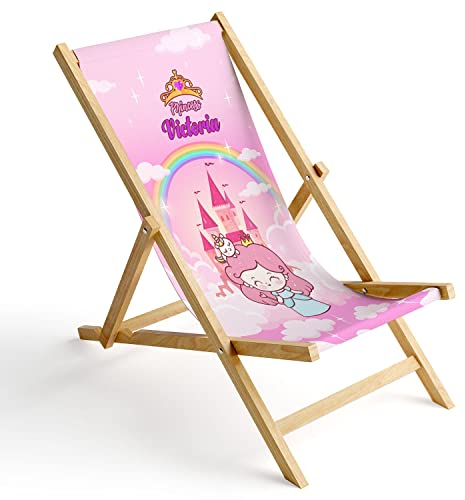Ferocity Kinder Holz-Liegestuhl Personalisierbar Klappbar Klappliegestuhl Sonnenliege Strandstuhl Wechselbezug Motiv Prinzessin [119]