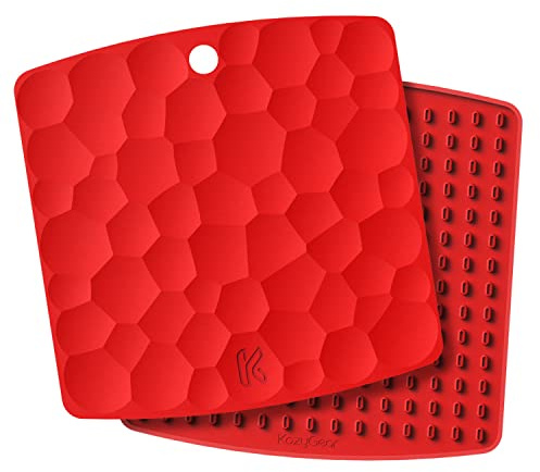 KozyGear 2 Stücke Silikon Untersetzer Rot Topflappen für Töpfe & Pfannen Löffelablage Flasche Glasöffner hitzebeständig, rutschfest, flexibel, wasserdicht, langlebig 6KGZ-3003R, 17,3cm