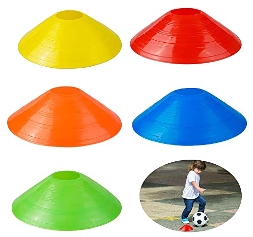 QUUPY 20PCS Soccer Cones Sports Disc Cones Agility Training Mark Disks Football Basketball Field Cone Markers Outdoor Games Supplies 7.5x2''