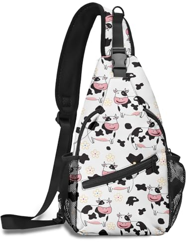 Sling Bag Crossbody Reise Wandern Taschen Mini Brust Rucksack Casual Schulter Tagesrucksack für Damen Herren Ein Riemen Leicht, Cow, Einheitsgröße, Sling Rucksäcke