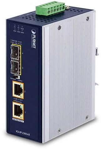 IP30 Industrial Gigabit Media converter 2x PoE++ RJ45/2x SFP