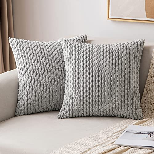 MIULEE Kordsamt Kissenbezug Kissenbezüge Dekorative Kissenhülle Moderne Sofakissen Dekokissen Couchkissen Zierkissen Weicher für Sofa Wohnzimmer Schlafzimmer 2er Set 45x45 cm Hellgrau