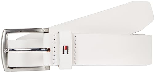 Tommy Hilfiger Herren Gürtel New Denton 3,5 cm Belt Ledergürtel, Weiß (Optic White), 85 cm