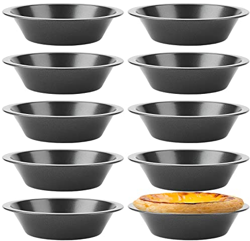 HAKZEON 10 Pack Individual Pie Dish, Non-Stick Round Coating Pie Dishes for The Oven, Quiche Baking Moulds Pie Tart Tins for Baking (12.5 x 3 x 7.8cm, Black)