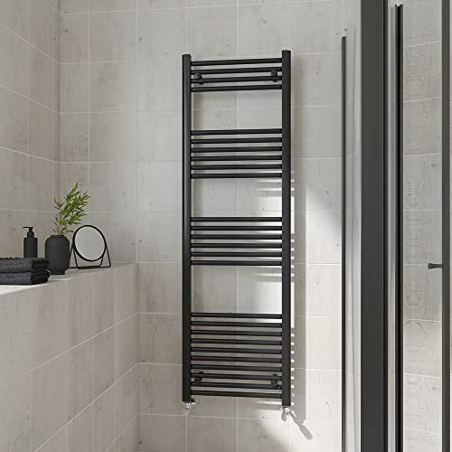 Warmehaus Straight Heated Towel Rail Black Bathroom Radiator 1600x500mm | Contemporary Ladder Style Radiator for Bathrooms, Central Heating, Wall Mounted Towel Warmer, Durable Finish
