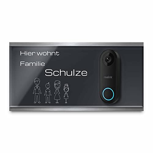 Witterungsbeständiges Klingelschild für Reolink Video Doorbell WiFi & PoE aus Acrylglas - personalisiertes Namensschild aus Edelstahl & Acrylglas | hochwertiges Funkklingel Zubehör