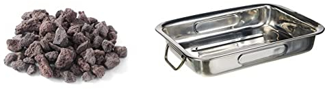 HENDI Lavasteine, Fein, Lava Rock, geeignet für unterschiedliche Gasgrilltypen, 3kg, Box & IBILI Bräter mit Griffen 25x19x5,5 cm aus Edelstahl, Silber, 23 cm