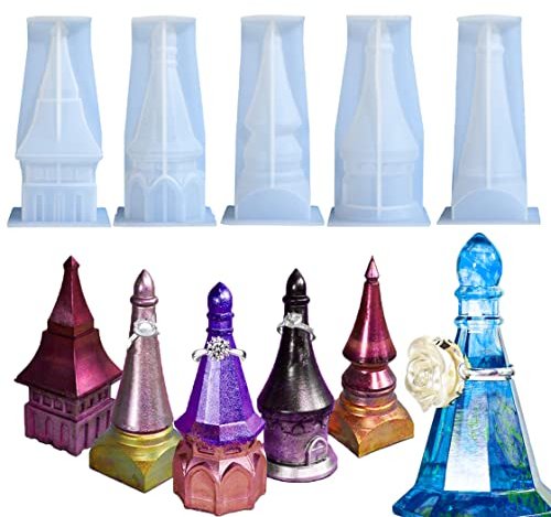 HyzaPhix 5pcs Ringhalter Silikonform, Fingerring Ständer Resin Gießform Ring Organizer Epoxidform Castle Kerzen Epoxidharz Silikon Formen für DIY Schmuck Display Halter, Schmuckständer, Ornament