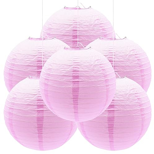 CEEYSEE 6 Stück Papierlaterne Rosa 30 cm Hängende Runde Papierlaternen Faltbar Papier Lampions für Brautpartys Geburtstag Feiern Garten Deko(DL/FNS)