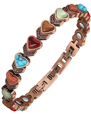 Jeracol Kupfer-Magnetarmband für Damen, 99,99% Kupfer, magnetisches Armband mit ultrastarken Magneten und herzförmigem Stein, verstellbare Größe, Brazaletes mit Werkzeug zum Entfernen und Geschenkbox