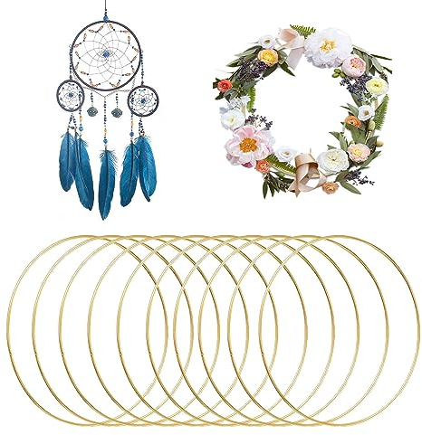 YEJAHY 10 Stück Metallringe,10cm Handwerkliche Metallring,Deko Ringe zum Aufhängen,für Rund Metallringe zum Basteln,Traumfänger Ring,Blumen Reifen (Golden)