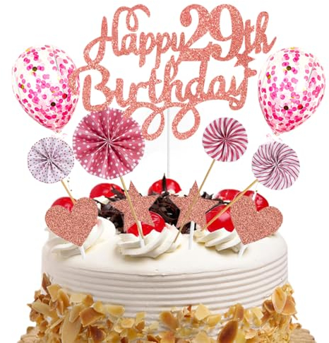 Neodtx Tortendeko 29. Geburtstag Mädchen,17 Stück Rosa Geburtstagsdeko Torte Für 29. Geburtstag Frau,Pink Happy Birthday Kuchen Dekoration Glitzer Cake Topper Geburtstag Geschenk Party Deko