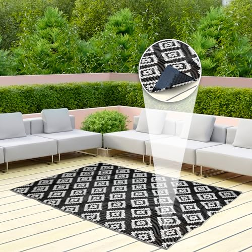 Five Star Gifts – 4x6 ft Outdoor Rug with Anti-Slip Grip Pads, Waterproof Patio Rug, UV and Fade Resistant, Easy-Wash Area Rugs, Carry Bag Included