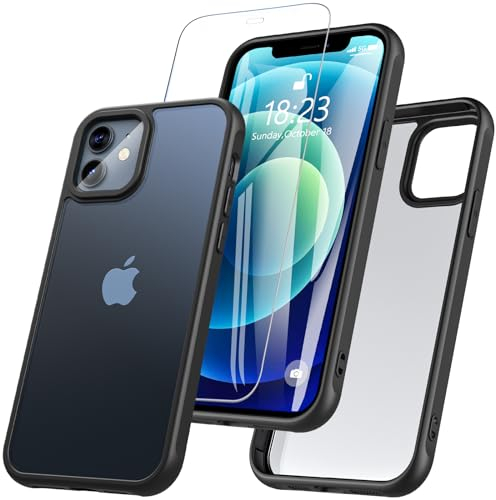Hensinple pour Coque iPhone 12, Coque iPhone 12 Pro avec Verre Trempé Protection D'écran Antichoc Qualité Militaire Résistante Complète Protection Bumper Etui Housse pour iPhone 12/12 Pro -Noir