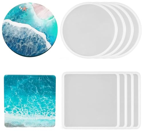 8 Pièces Réutilisable Coaster Moules,sous-Verres en Résine, Moules Ronds en Résine Epoxy, Moules de Moulage en Silicone pour Dessous de Verre DIY