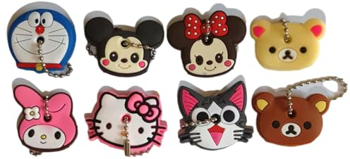 BOBOZHONG Schlüsselkappen,8 Style Cartoon Key Covers,Cartoon Niedliche Tiere Schlüsselanhänger Schlüsselabdeckung Kappe Silikon Schlüsselanhänger Key Rings(Style K