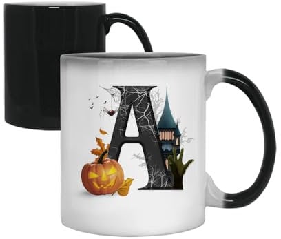 Getagift Personalised Halloween Mug, Halloween Initial, Halloween Boys & Girls, Halloween Pumpkin Party, Colour Changing, Magic Cup/Mug.