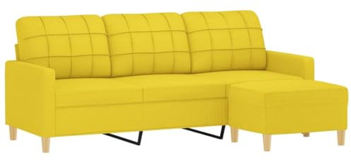 vidaXL Sofa 3 Sitzer, Couch mit Fußhocker, Liegesofa für Wohnzimmer, Polstersofa Sessel Relaxsofa Loungesofa Relaxcouch TV Sofa, Hellgelb Stoff
