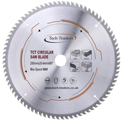 Tech Traders TCT Circular Wood Mitre Saw Blade - 255mm x 80T x 25.4mm Bore - Compatible with Evolution Rage Saws