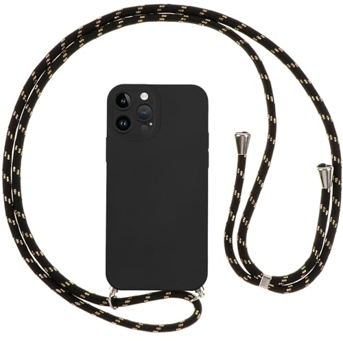 Vauki Funda para iPhone 12 Pro MAX con Cuerda, Carcasa Silicona AntiChoque con Correa, Case con Ajustable Colgante Collar Suave Cuello para iPhone 12 Pro MAX, Cordón-Negro