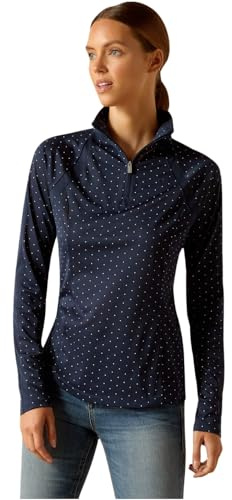 ARIAT Damen Sunstopper 2.0 1/4 Zip Baselayer, Marineblau Punkte, Klein
