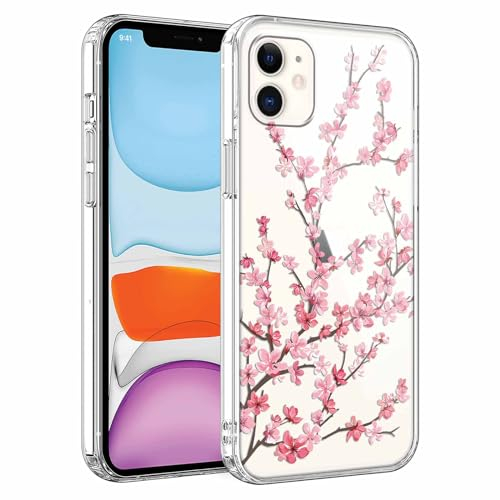 Phoona Transparent Handyhülle für iPhone 11 Hülle 6,1,Pfirsichblüte Muster Frauen Mädchen Aesthetic Case, Dünn Weich Schlanke Silikon Slim Klar TPU Blume Stoßfest Schutzhülle