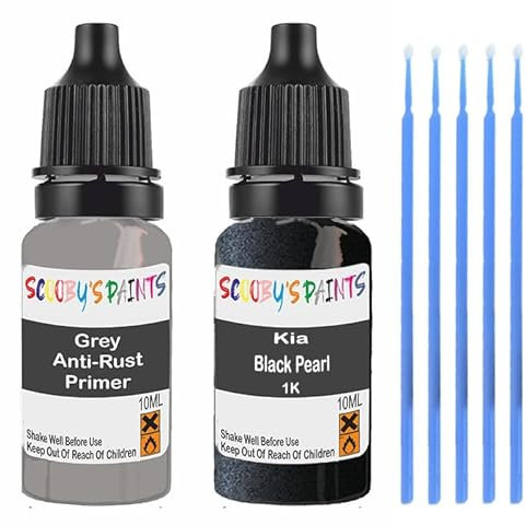 SCOOBYS PAINTS BACK IN THE MIX Touch Up Paint For Kia Black Pearl 1K Scratch Stone Chip Repair With Grey Primer