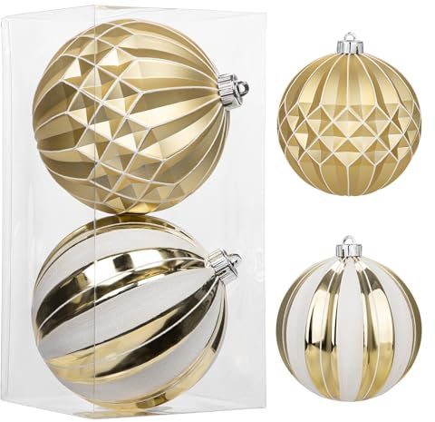 Ø15CM 2er-Set Große Christbaumkugeln Deko Weihnachten, Baumschmuck für Weihnachtsbaum, Weihnachtskugeln Weihnachtsbaumschmuck, Weiß-Rot