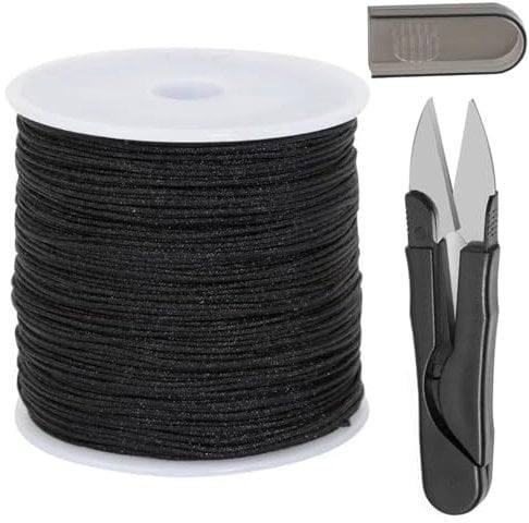 1mm Black Nylon Cord for Bracelets, QBJAYTY 100 Yards Black Nylon String Thread for Bracelets Necklaces Pendants Making, Black String Cord for Blinds, Wind Chimes, DIY Craft (1mm Black)